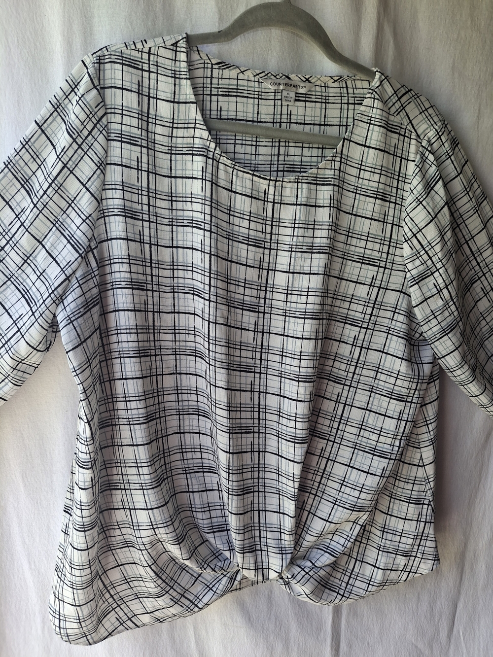 Counterparts White Tunic with Black Grid Print and Front Twist